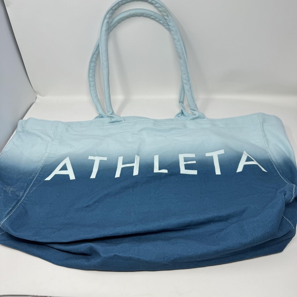 Athleta Tote Bag Womens Large Blue Ombre Cotton Logo Shoulder Beach Travel
